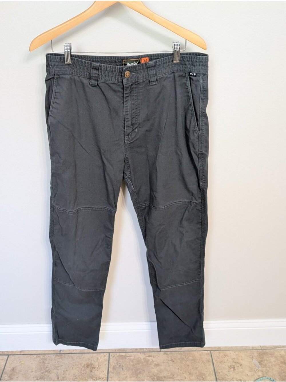 Howler Bros ATX Work Pants Mens 34x32 Grey Canvas Cordura Stretch Double Knee